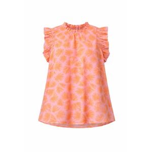 J Marie Pink Orange Floral Smocked Ruffle Sleeve Top Womens Size L